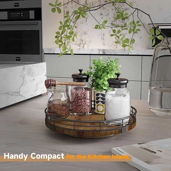 Farmhouse Oak Lazy Susan Turntable Organizer for Cabinet