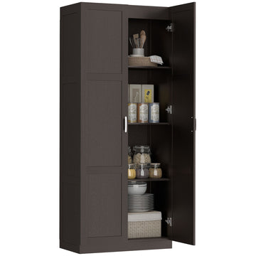 Tall Farmhouse Pantry Cabinet with Adjustable Shelves and Soft-Close Hinges