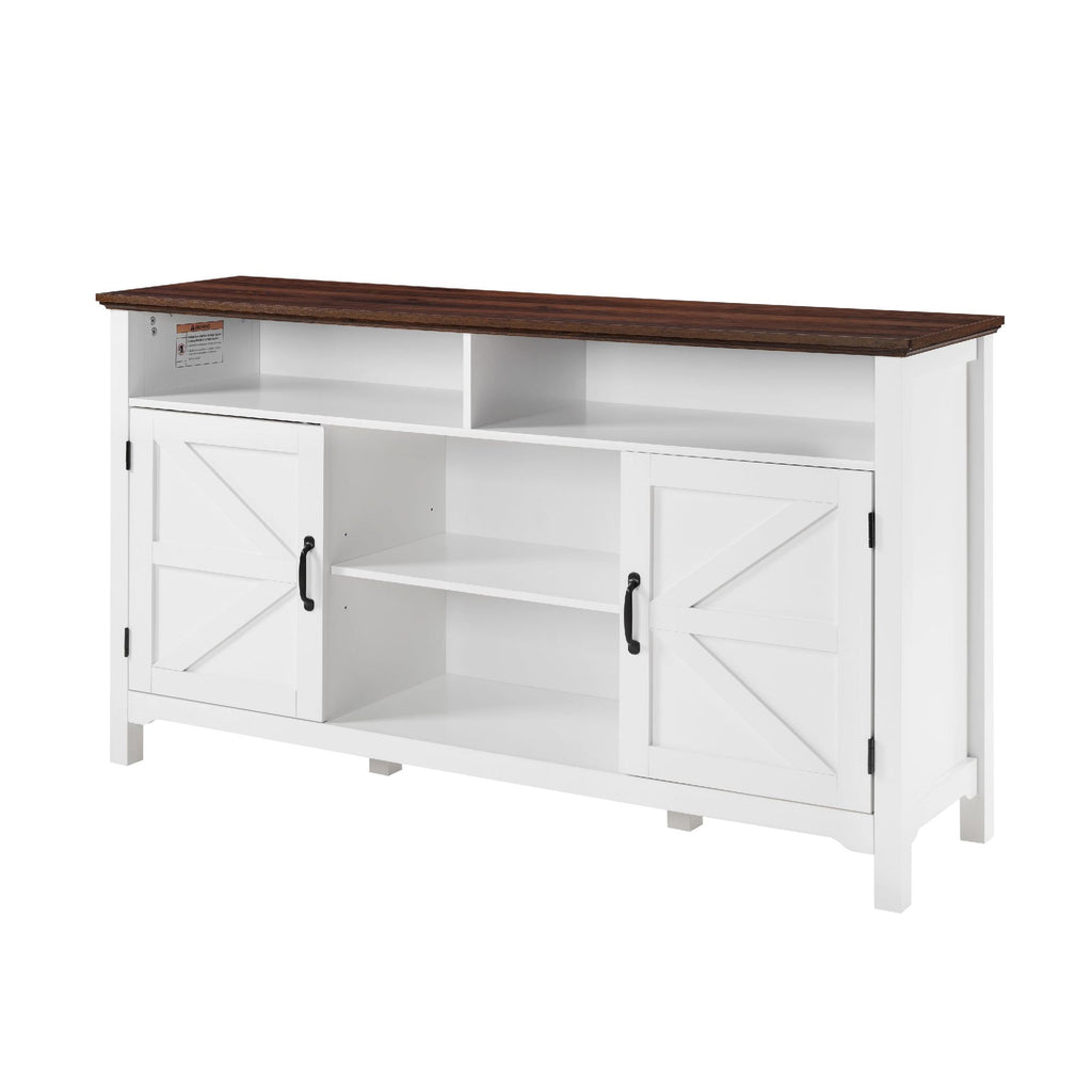 Antique White Farmhouse Buffet Cabinet with Hinged Barn Doors - Rustic Storage Solution
