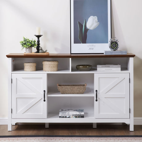 Antique White Farmhouse Buffet Cabinet with Hinged Barn Doors - Rustic Storage Solution