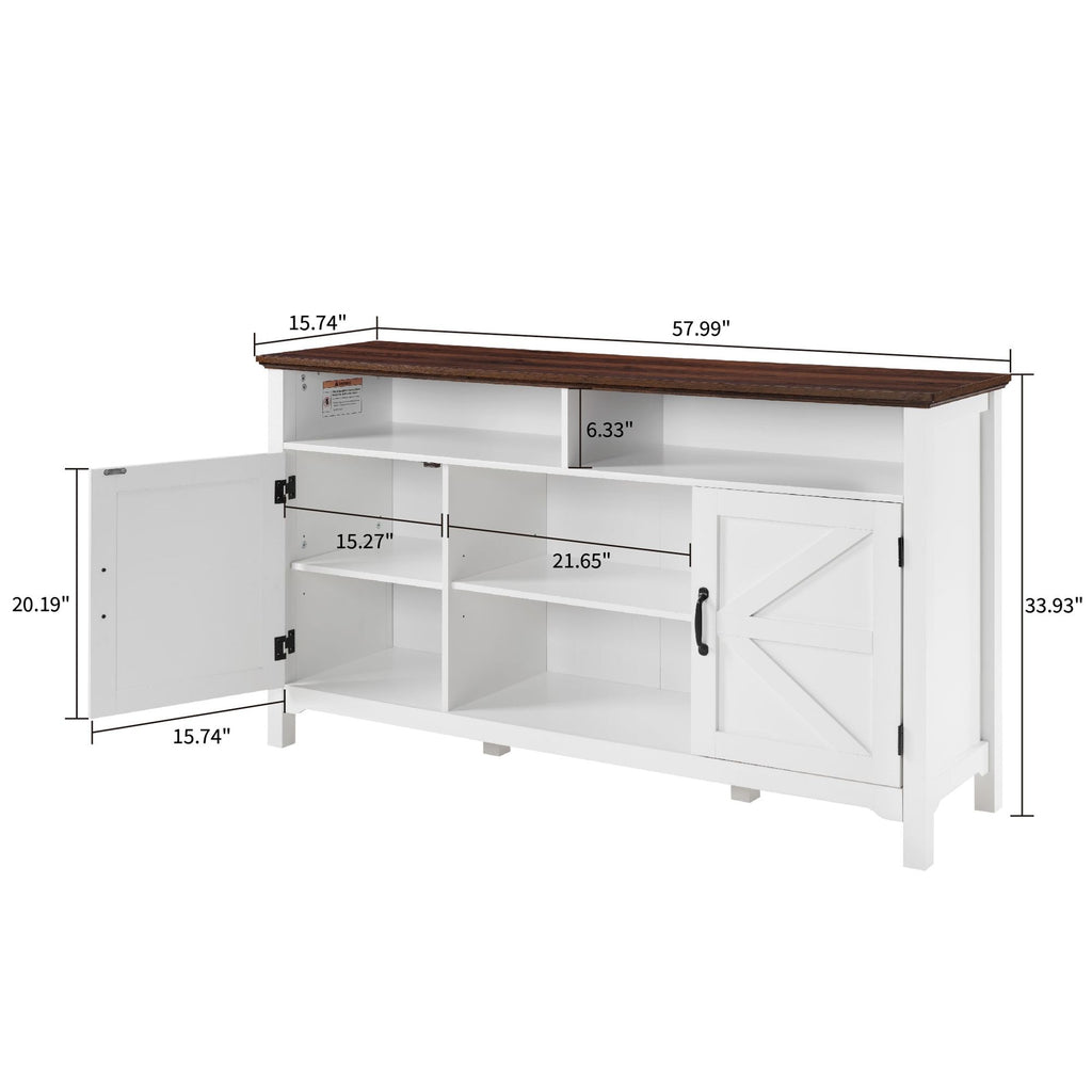 Antique White Farmhouse Buffet Cabinet with Hinged Barn Doors - Rustic Storage Solution