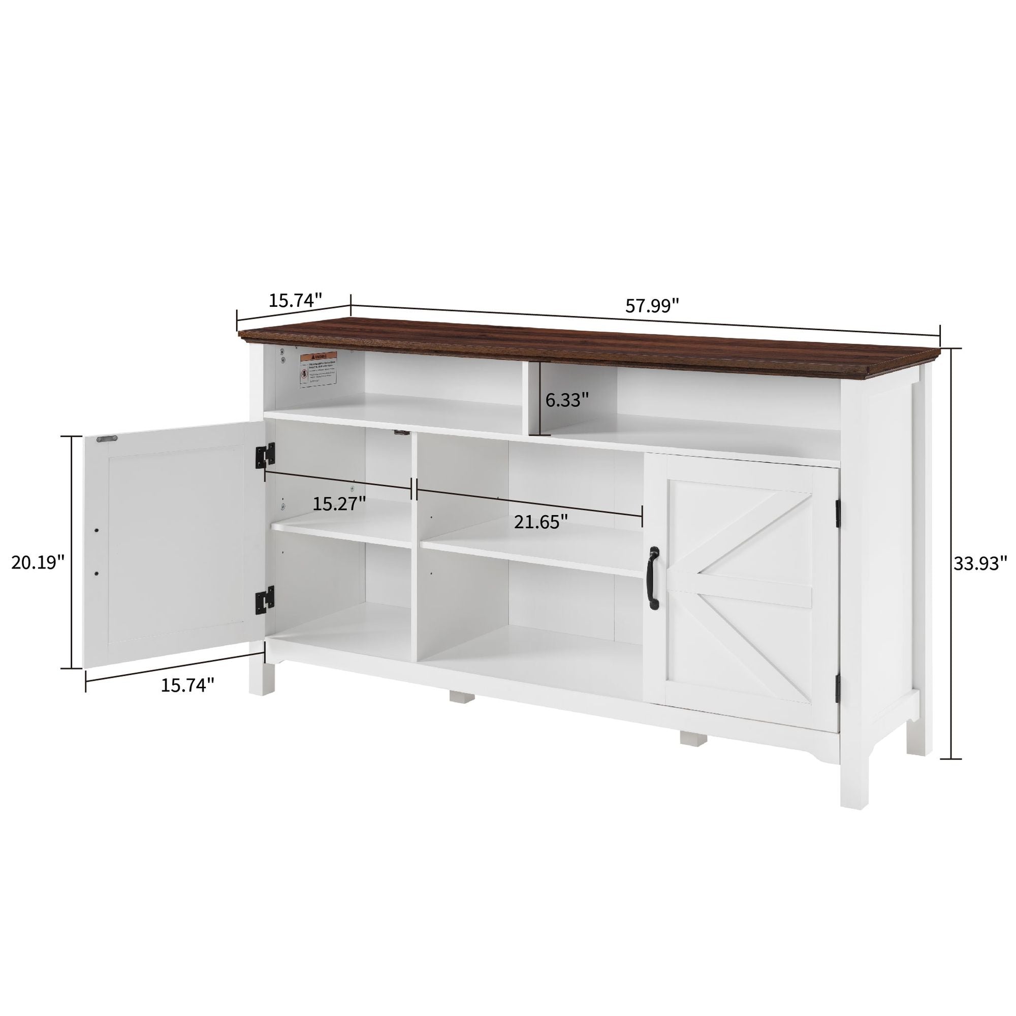 Antique White Farmhouse Buffet Cabinet with Hinged Barn Doors - Rustic Storage Solution