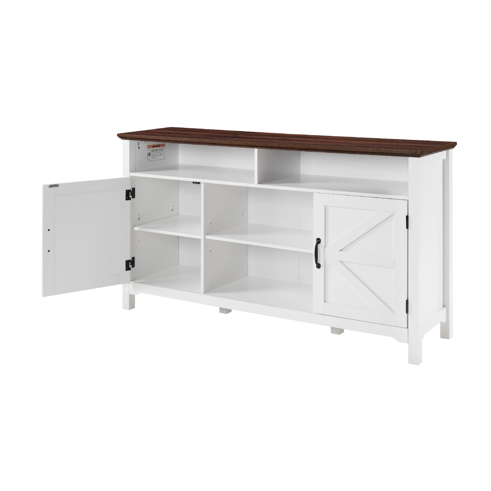 Antique White Farmhouse Buffet Cabinet with Hinged Barn Doors - Rustic Storage Solution