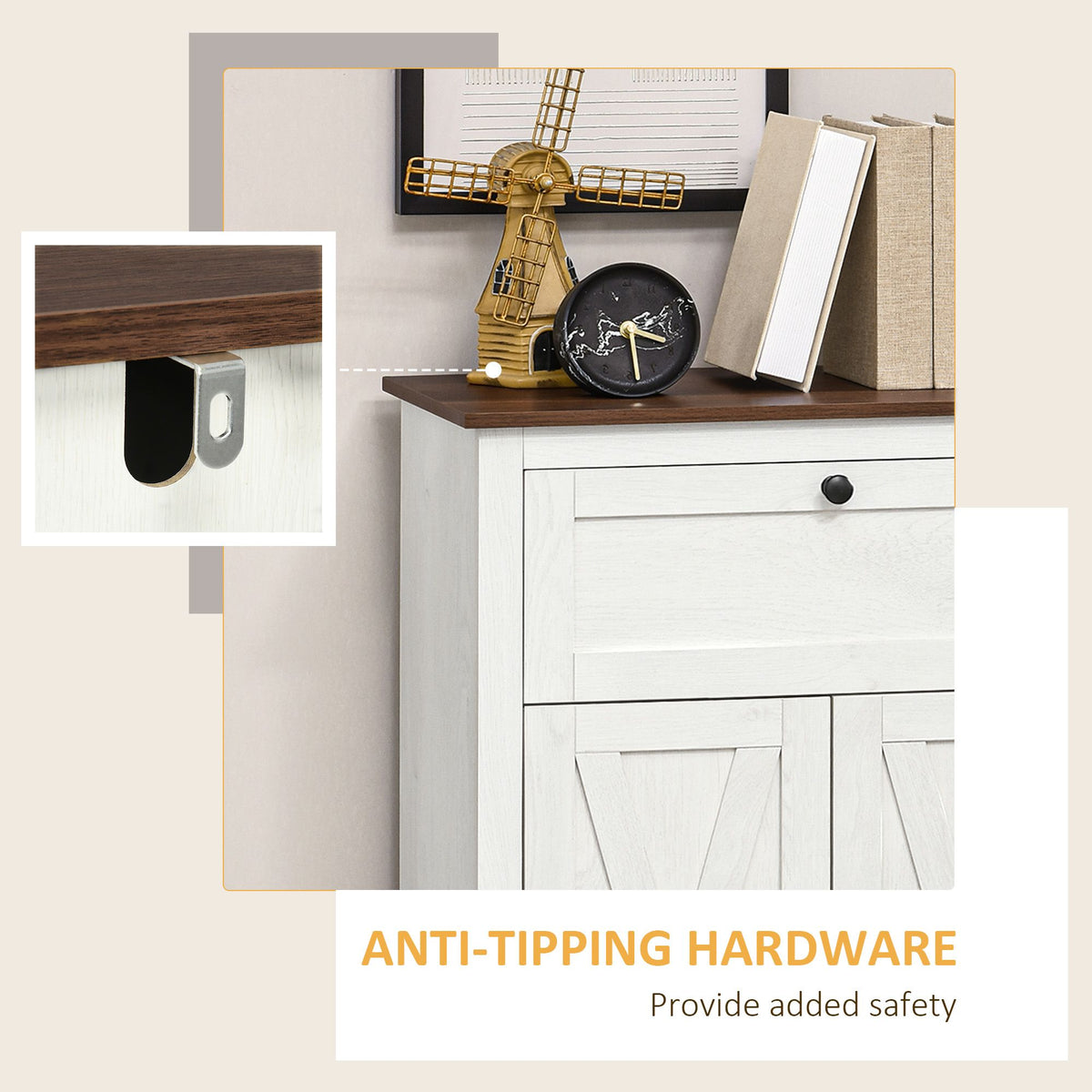 Farmhouse Sideboard Storage Cabinet, Doors and Drawer, for Kitchen, Living Room