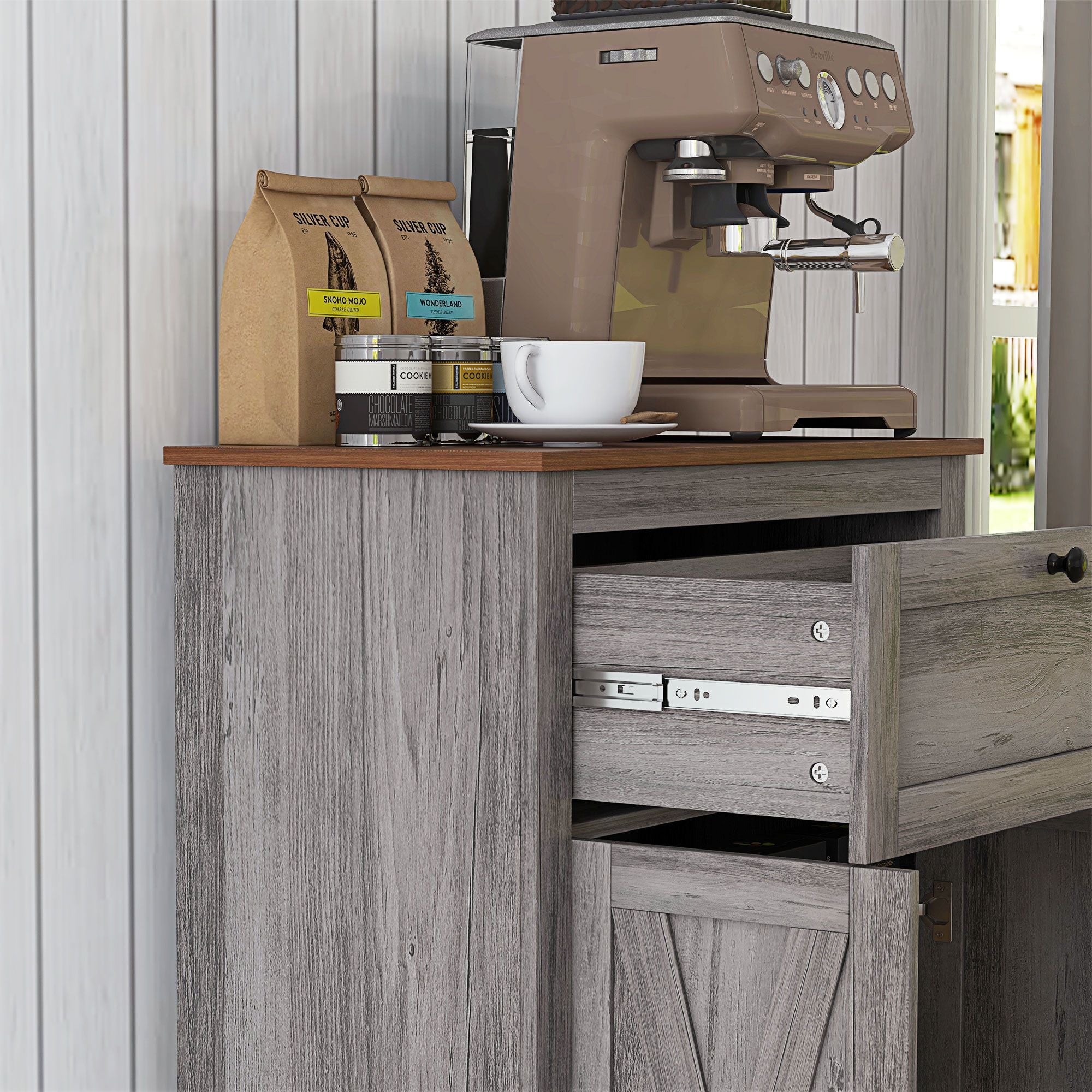Farmhouse Sideboard Storage Cabinet with Doors and Drawer