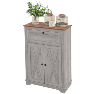 Farmhouse Sideboard Storage Cabinet with Doors and Drawer - Light Gray with Vintage Handles