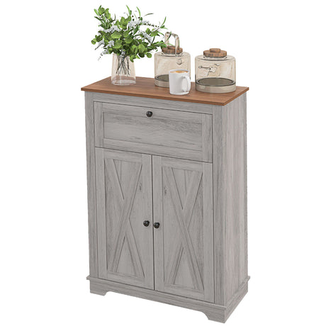 Farmhouse Sideboard Storage Cabinet with Doors and Drawer - Light Gray with Vintage Handles