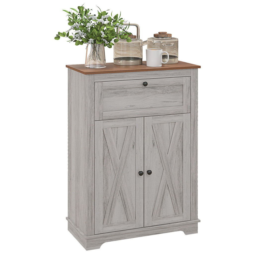 Farmhouse Sideboard Storage Cabinet with Doors and Drawer - Light Gray with Vintage Handles