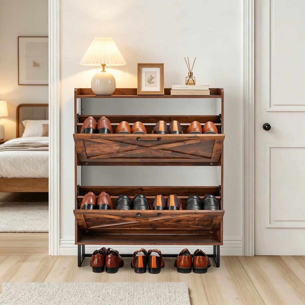 Farmhouse Style Shoe Storage Cabinet with Adjustable Shelves
