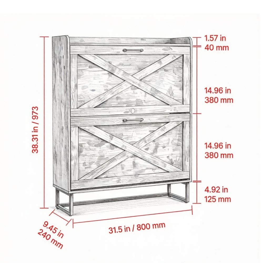 Farmhouse Style Shoe Storage Cabinet with Adjustable Shelves