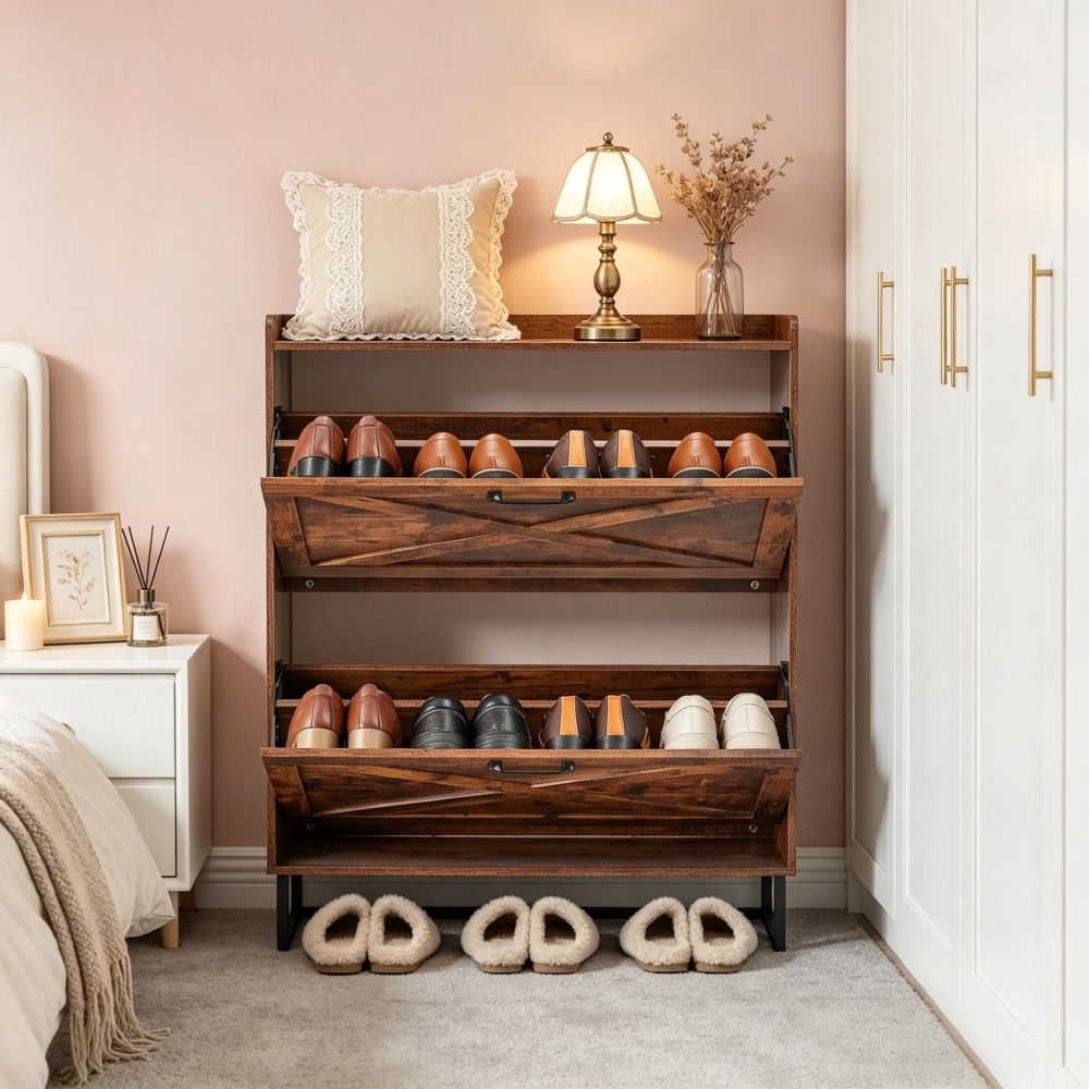 Farmhouse Style Shoe Storage Cabinet with Adjustable Shelves