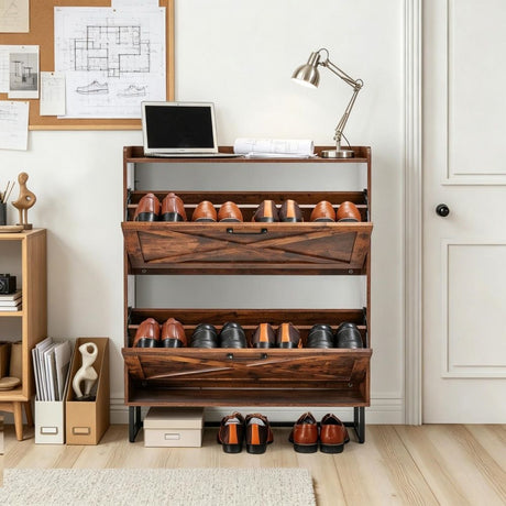 Farmhouse Style Shoe Storage Cabinet with Adjustable Shelves