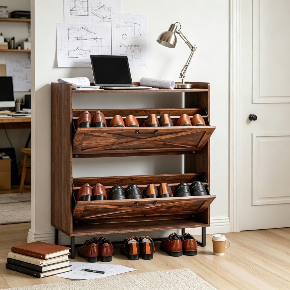 Farmhouse Style Shoe Storage Cabinet with Adjustable Shelves