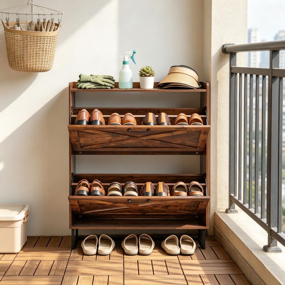 Farmhouse Style Shoe Storage Cabinet with Adjustable Shelves