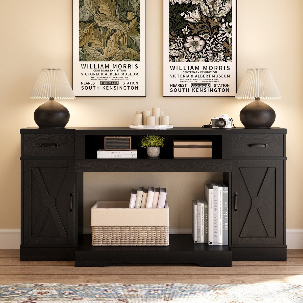 Black Farmhouse Media Console with Adjustable Shelves