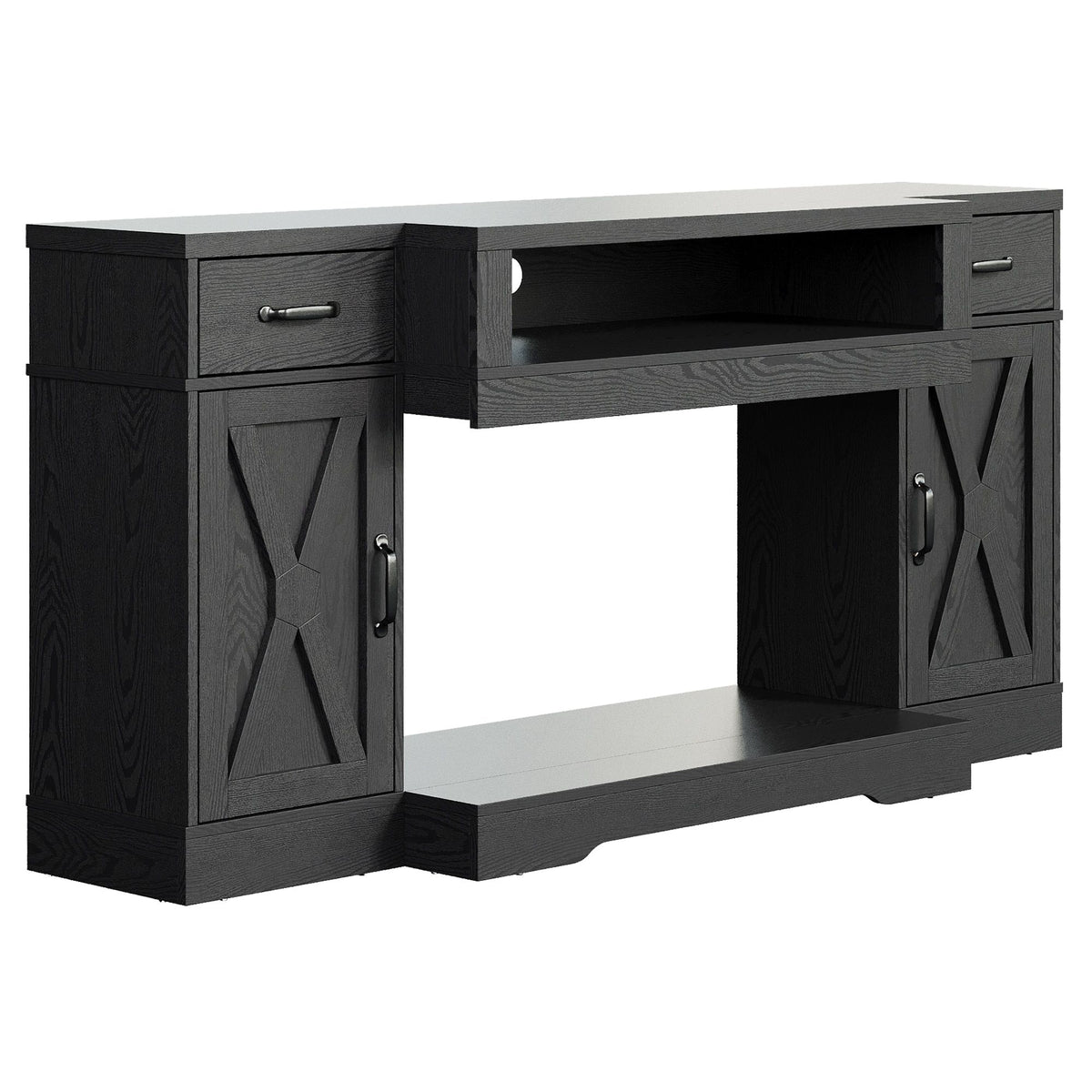 Black Farmhouse Media Console with Adjustable Shelves