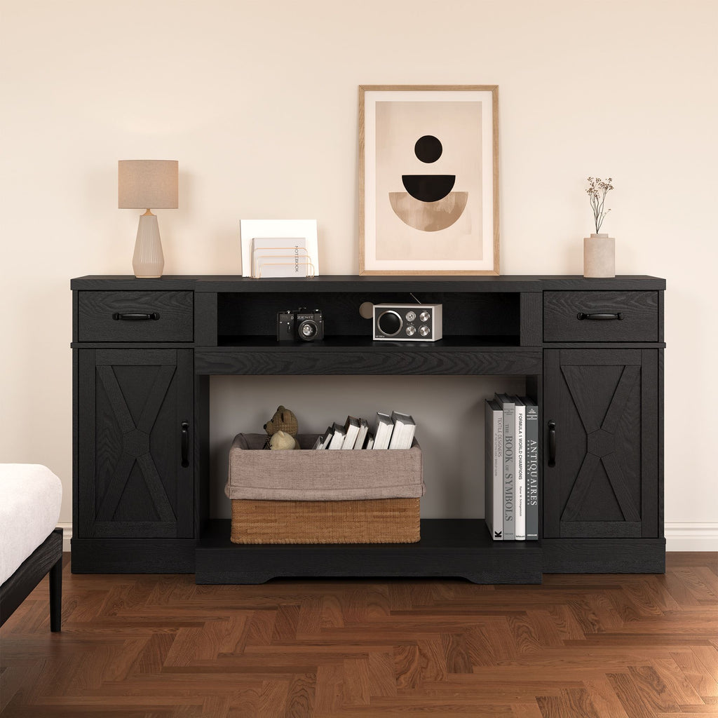 Black Farmhouse Media Console with Adjustable Shelves