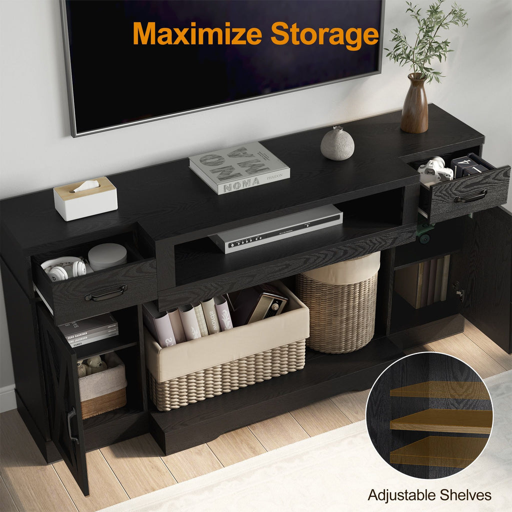 Black Farmhouse Media Console with Adjustable Shelves