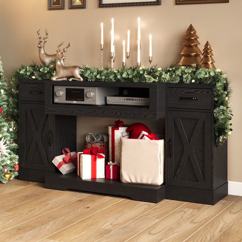 Black Farmhouse Media Console with Adjustable Shelves