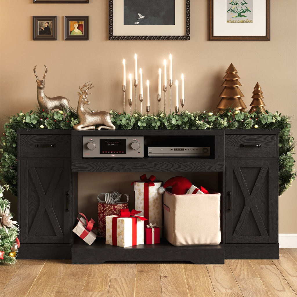 Black Farmhouse Media Console with Adjustable Shelves