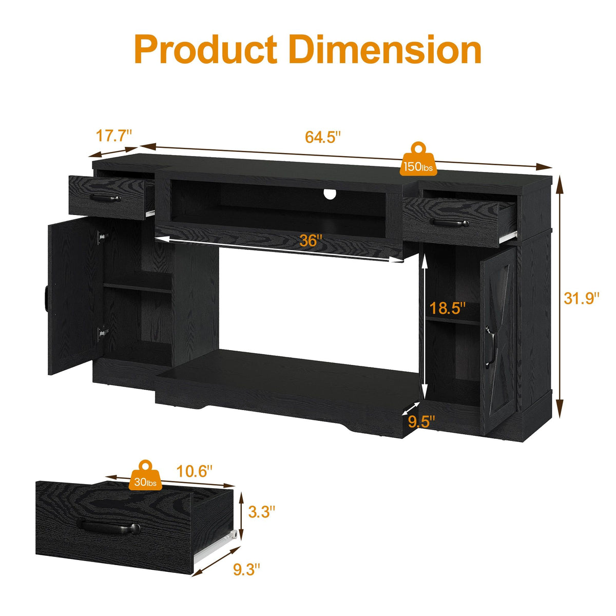 Black Farmhouse Media Console with Adjustable Shelves