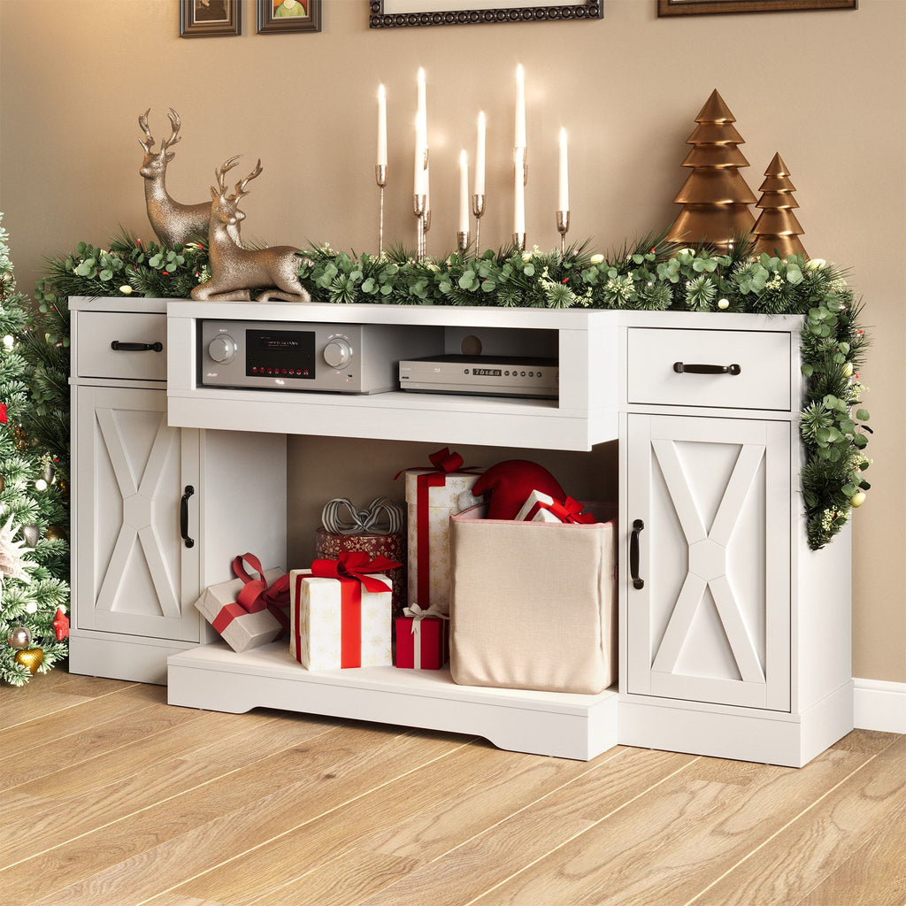 Farmhouse Media Console with Adjustable Storage