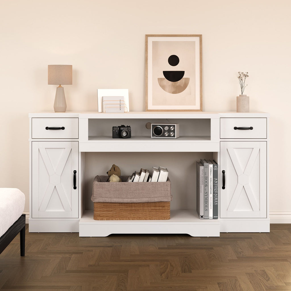 Farmhouse Media Console with Adjustable Storage
