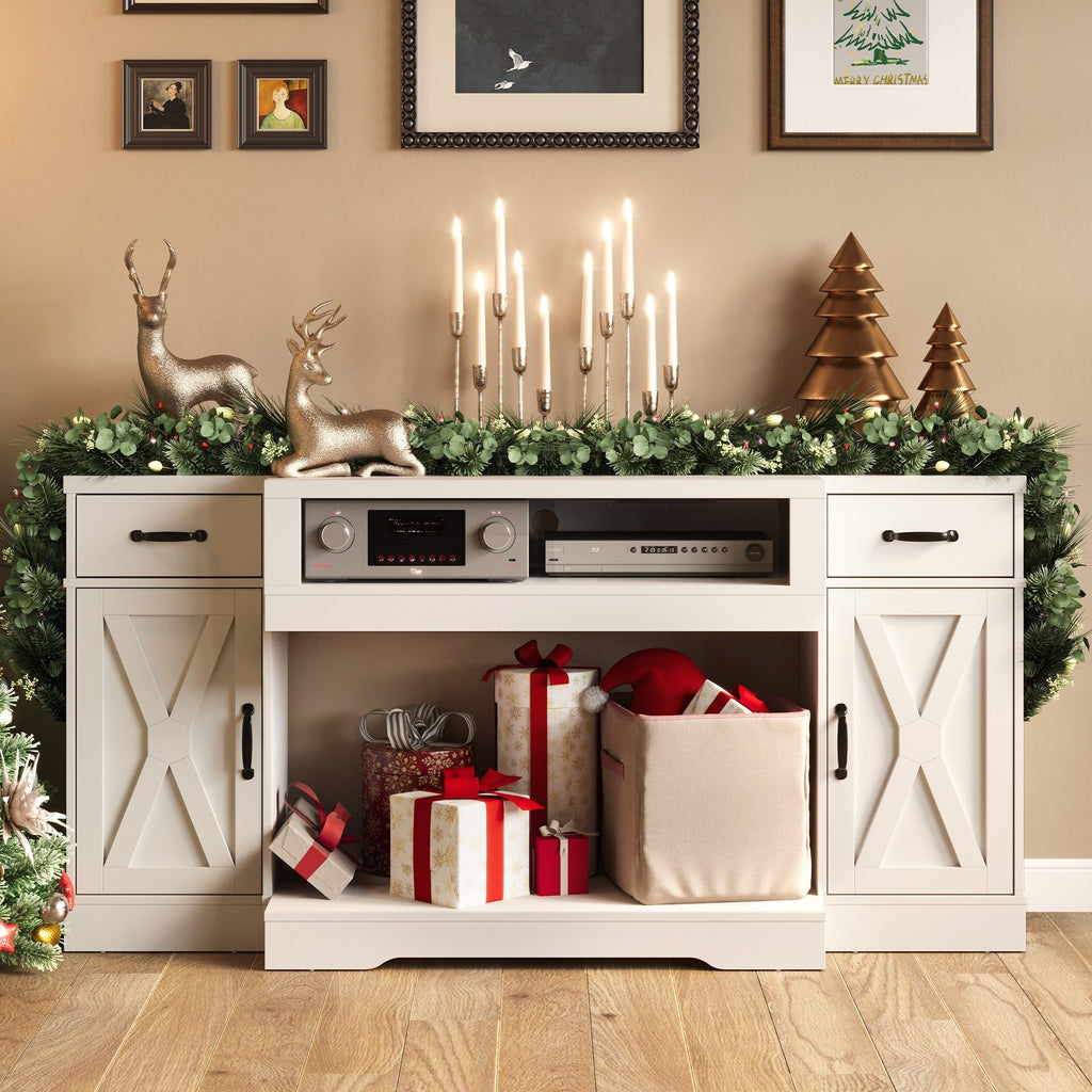 Farmhouse Media Console with Adjustable Storage