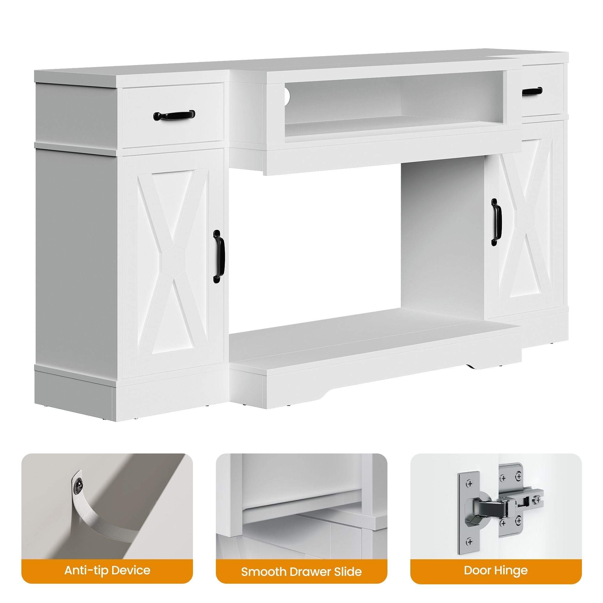Farmhouse Media Console with Adjustable Storage