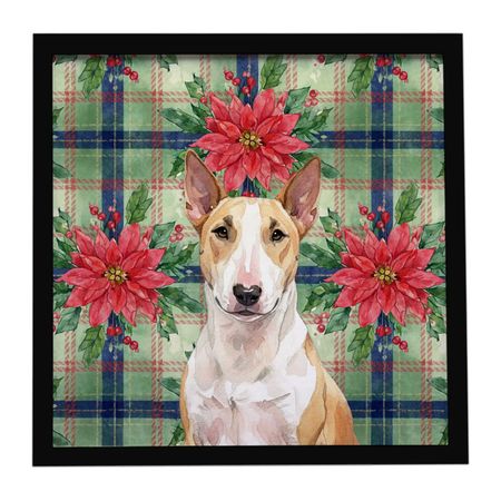 Fawn and White Bull Terrier Poinsettia Christmas Art