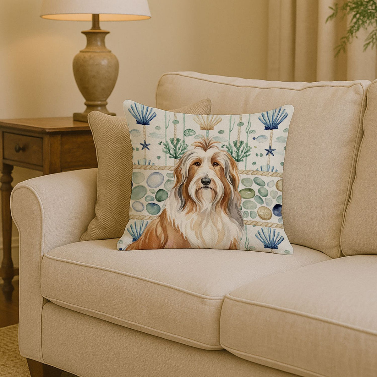 Fawn Bearded Collie Coastal Throw Pillow