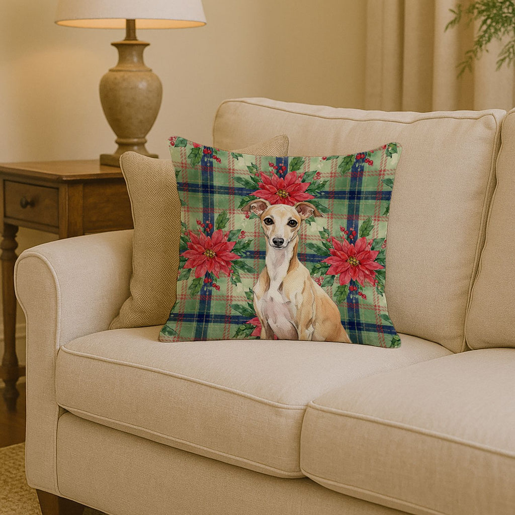 Italian Greyhound and Poinsettias Christmas Pillow