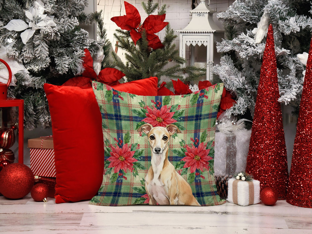 Italian Greyhound and Poinsettias Christmas Pillow