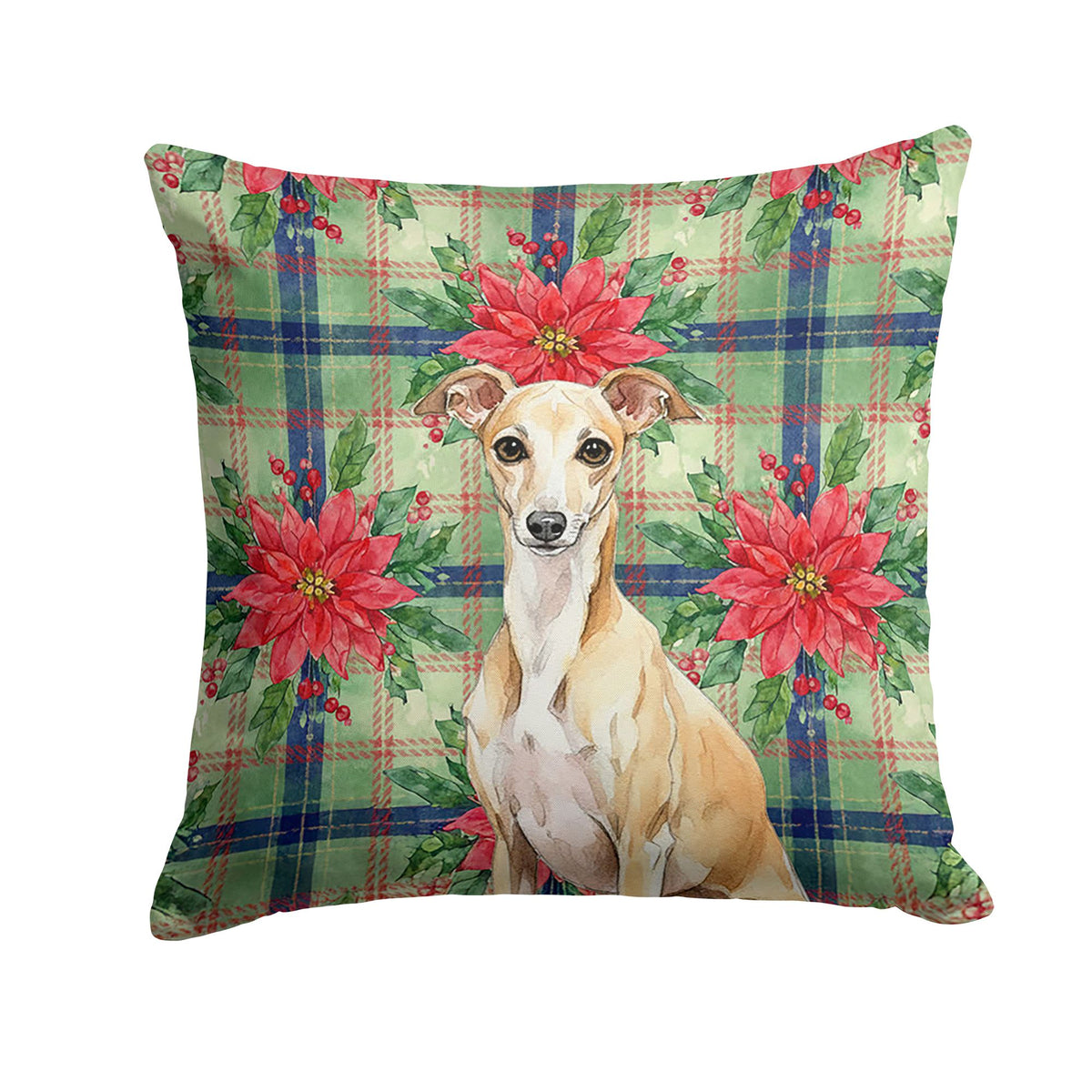 Italian Greyhound and Poinsettias Christmas Pillow