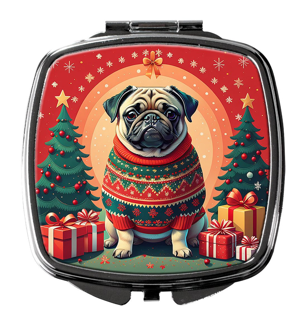 Christmas Pug Folding Compact Mirror