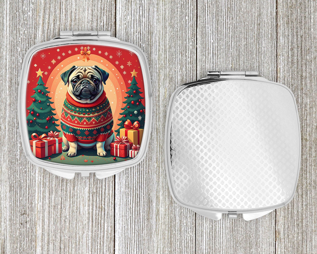 Christmas Pug Folding Compact Mirror