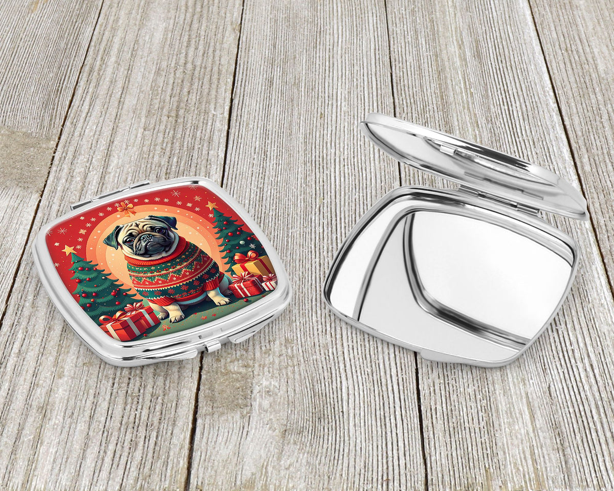 Christmas Pug Folding Compact Mirror