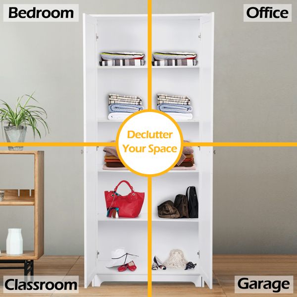 Double Door Five-Tier Storage Cabinet for Tidy Closet Organization