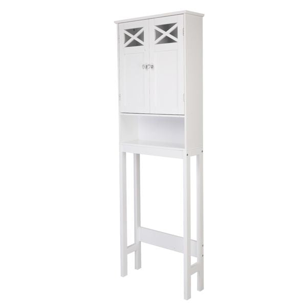 Modern Two-Door Toilet Cabinet with Adjustable Shelf – White