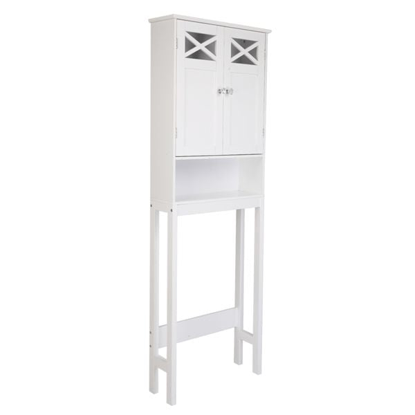 Modern Two-Door Toilet Cabinet with Adjustable Shelf – White