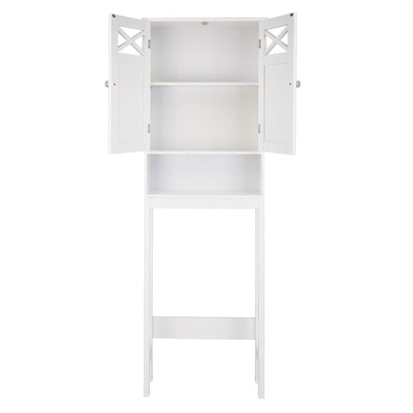 Modern Two-Door Toilet Cabinet with Adjustable Shelf – White