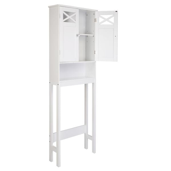Modern Two-Door Toilet Cabinet with Adjustable Shelf – White