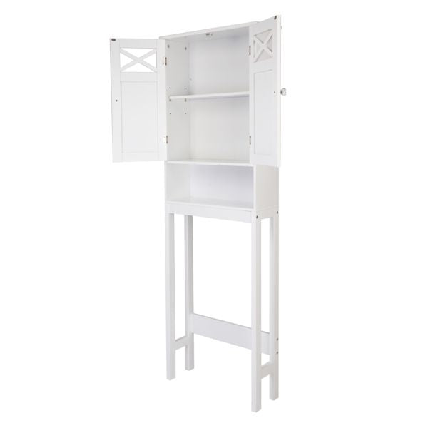 Modern Two-Door Toilet Cabinet with Adjustable Shelf – White