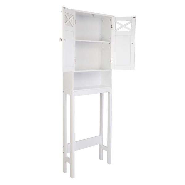 Modern Two-Door Toilet Cabinet with Adjustable Shelf – White