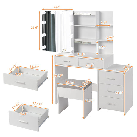 White Dressing Table with Lighted Mirror Cabinet and Stool