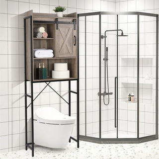 Retro Style Freestanding Bathroom Cabinet with Sliding Door and Three Shelves