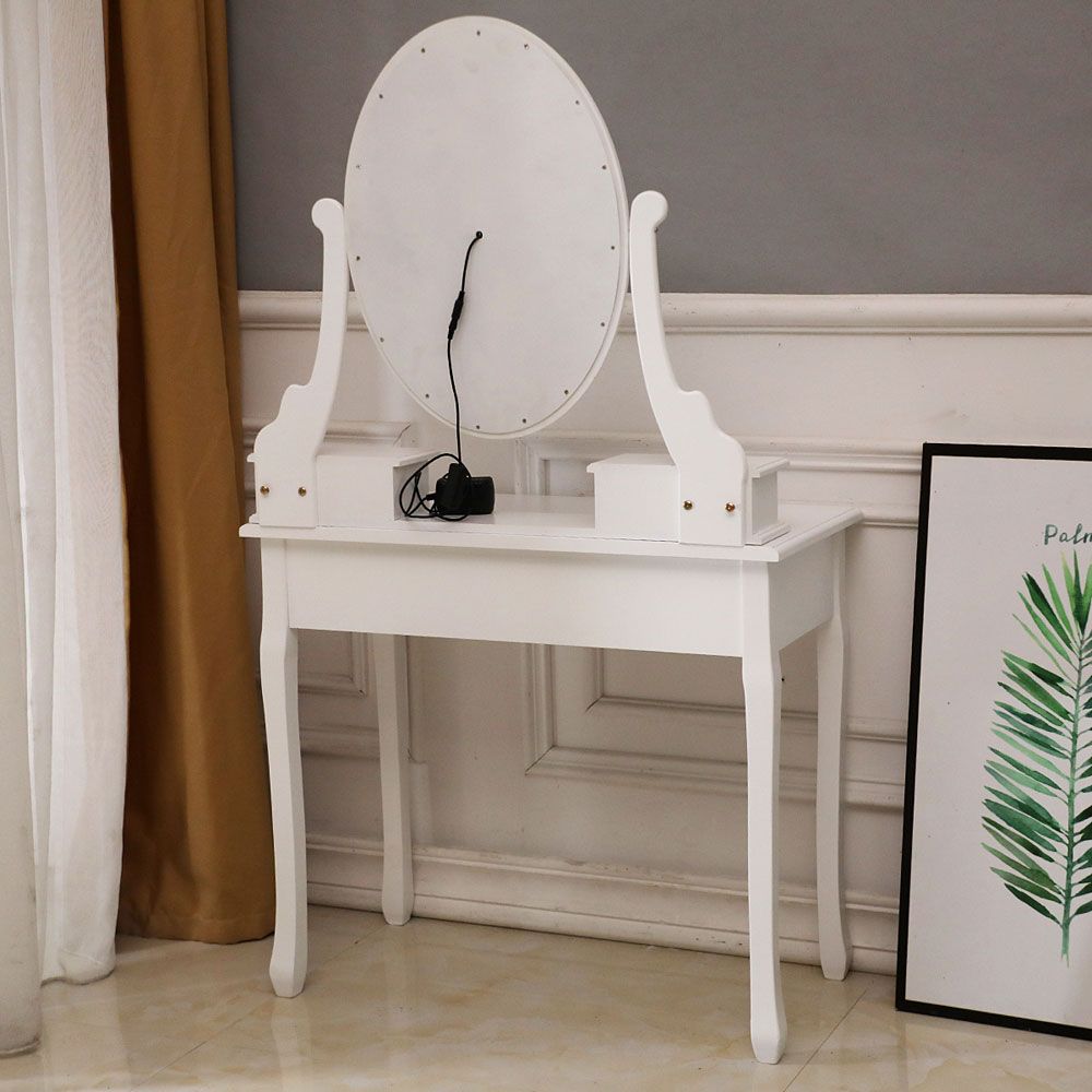 Illuminated Vanity Table with Rotating Mirror and Stool