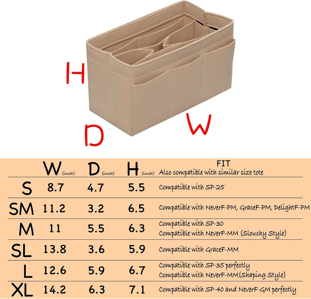 Large Beige Purse Organizer Insert for Handbags and Totes