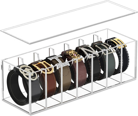 Belt and Tie Organizer with Dust Cover for Closet or Drawer