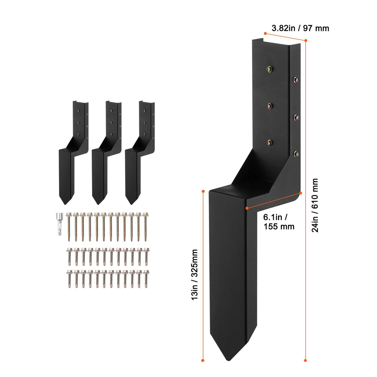 Four-Piece Ground Spike Kit for Fence Post Repairs